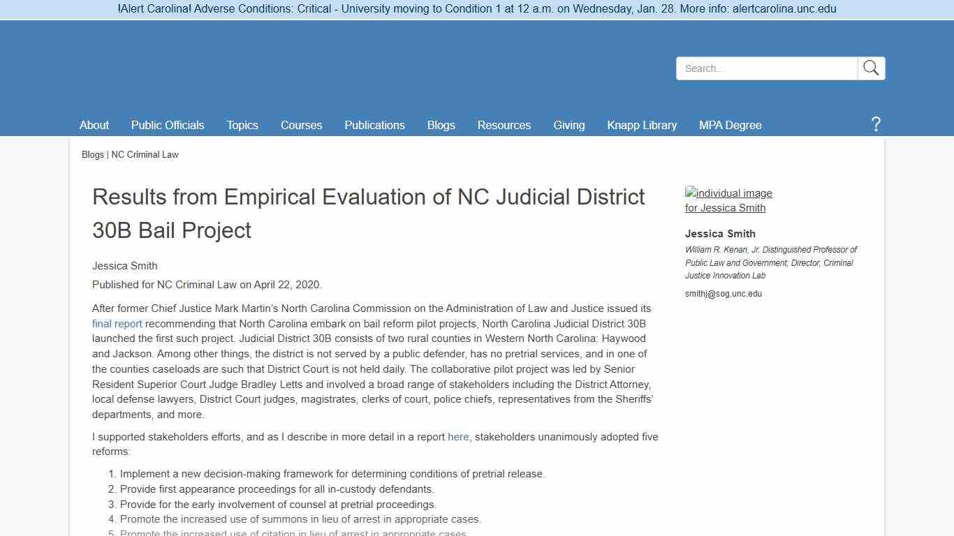 Results from Empirical Evaluation of NC Judicial District 30B Bail Project UNC School of Government